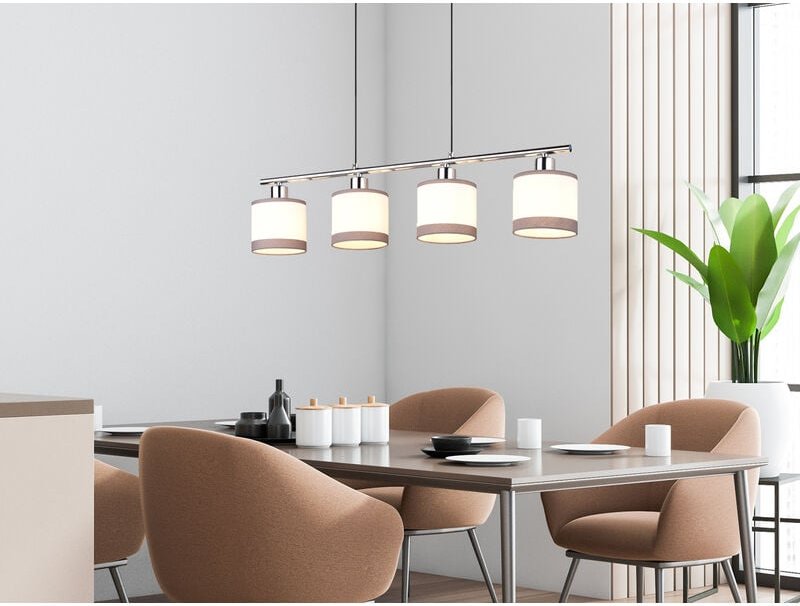 Reality Leuchten - Balkenpendelleuchte davos 4-flammig mit Stoffschirmen in Weiß/Grau, Breite 75cm