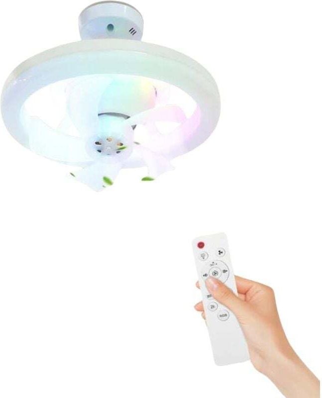 Deckenventilator mit Licht, leisem Betrieb und Fernbedienung. RGB-Ventilator mit E27-Fassung.
