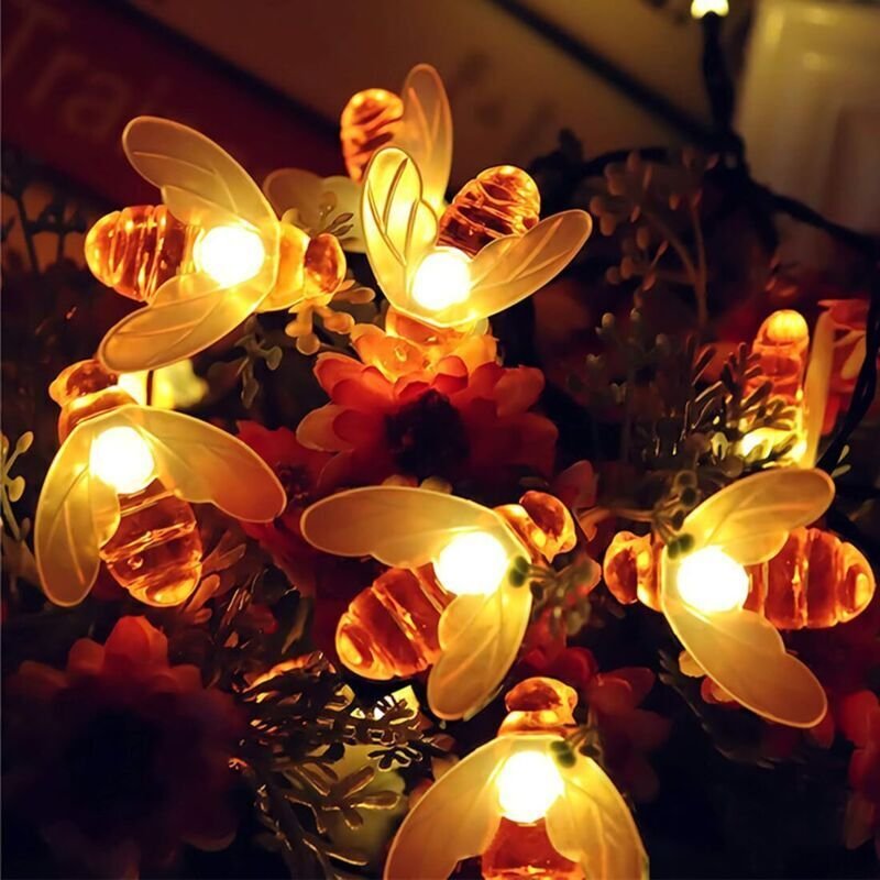 Solar-Bienen-Lichterkette, 7 m, 50 LEDs, dekorative Solar-Gartenleuchte, wasserdicht, für Rasen und Sommerpartys [Energi...
