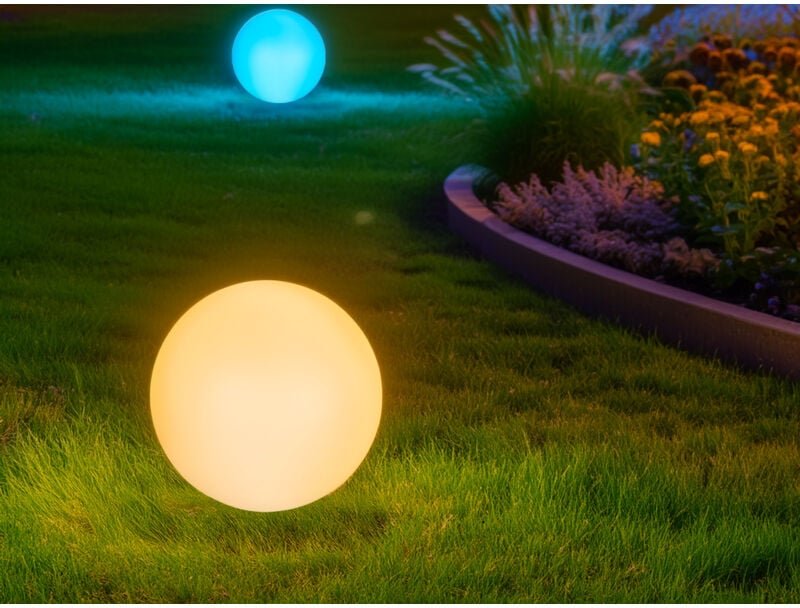 Meinewunschleuchte - 2er Set led Solarkugeln Garten mit Erdspieß & rgb Farbwechsel über Touch, ø 30cm