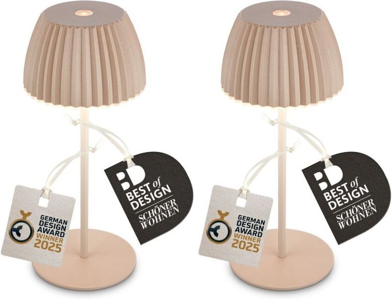 Briloner RIFFLE MINI 2er Set LED Tischlampe kabellos, Touch, Dimmbar, German Design Award Winner 2025, Beige, Ø8,5 x 20 ...