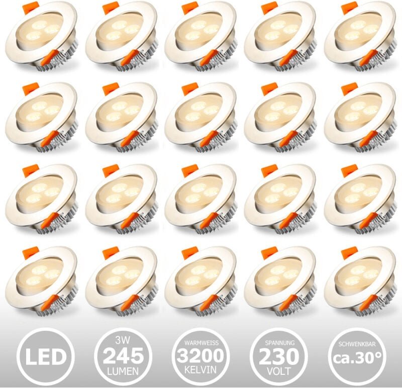 Thumbnail - Swanew 20x led Einbaustrahler Einbau-Spots Schwenkbar 3W Leuchtmittel Decken-Leuchte Einbaulampe Warmweiß Deckeneinbaule...