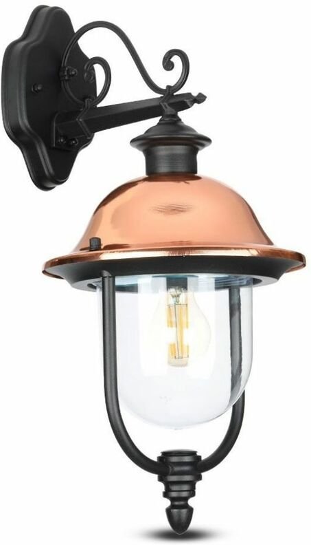 LED-Laternenlampe E27 nach unten gerichtete Lampenfassung Schwarz, Kupferkappe IP44 - V-tac