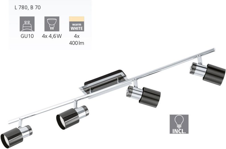 Thumbnail - Eglo - 4er Spot Davida 1 nickel-nero 78 x 7 cm GU10, warmweiß Deckenlampen & Kronleuchter