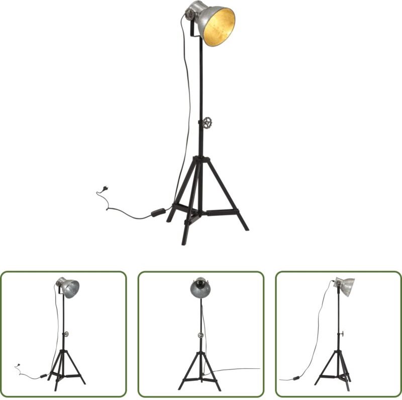 vidaXL Eisenleuchte - Stehleuchte 25 W Vintage-Silber 35x35x65/95 cm E27