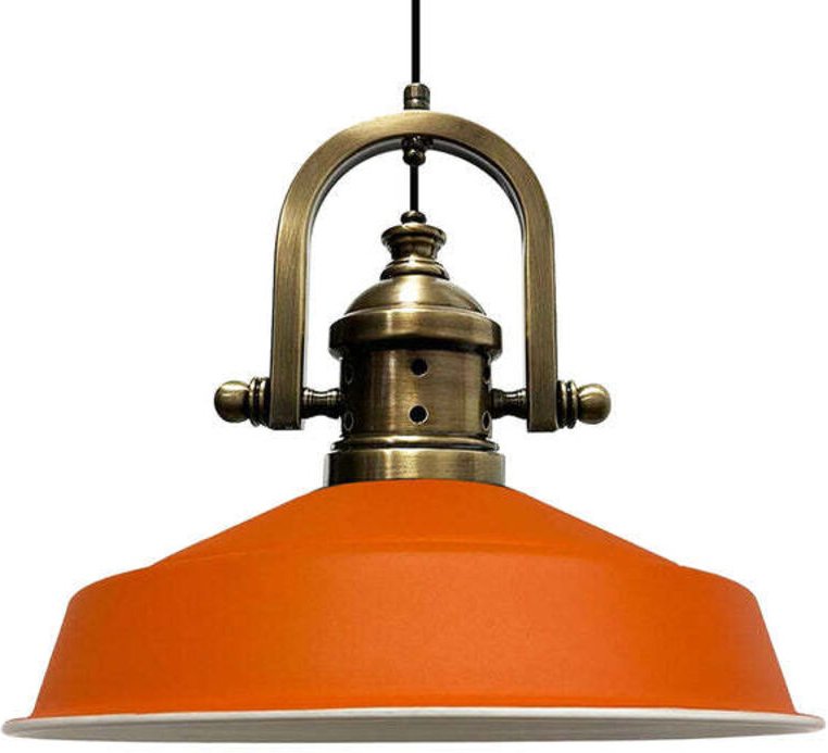 Handbemalte Industrielle Hängeleuchte aus Orange Metall – Vintage-Kronleuchter E27 Ø41 cm für Wohnzimmer, Schlafzimmer O...