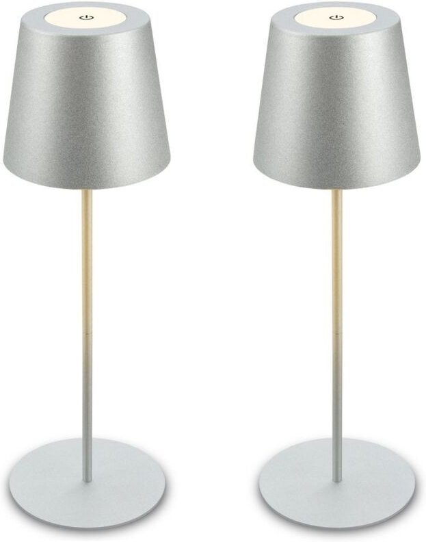 Briloner KIKI 2er Set LED Tischlampe kabellos, Touch, Dimmbar, USB-C Aufladung, IP44, Höhenverstellbar, Chrom-Matt, Ø12 ...