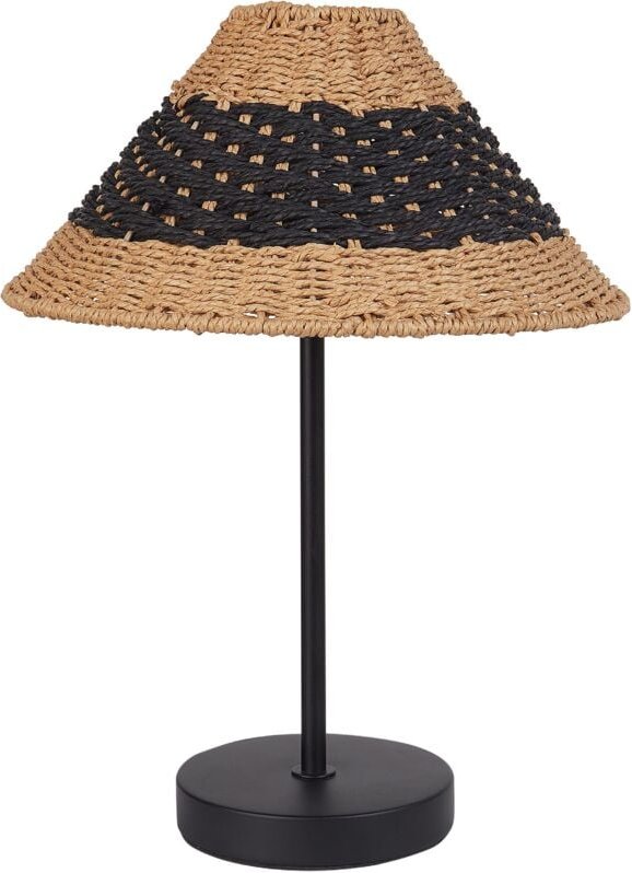 Tischlampe Beige u. Schwarz Metall 40 cm Papierschirm Kegelform Langes Kabel mit Schalter Boho Schlaf- u. Wohnzimmer Bel...