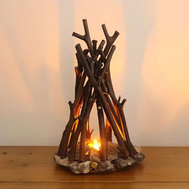 LED-Nachtlicht aus Holz mit Lagerfeuer-Effekt, dimmbar mit 3 Leuchtmodi und Flammeneffekt, USB-betrieben, Kindernachtlic...