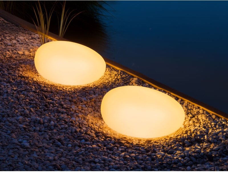 Meinewunschleuchte - 2er Set led Solar Deko Steinleuchten mit rgb Farbwechsel, Breite 40cm