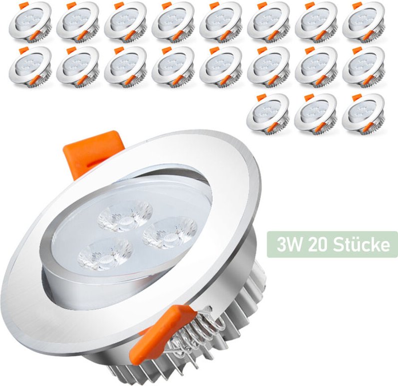 Randaco 20X 3W Warmweiß LED Einbaustrahler Deckenstrahler Einbauleuchten Decke LED Deckenspots Spots Deckenleuchte Einba...