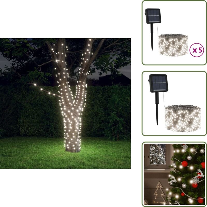 Solar-Lichterketten 5 Stk. 5x200 led Kaltweiß Innen Außen - Solarleuchte - Lichterkette - Outdoor Beleuchtung - Indoor B...