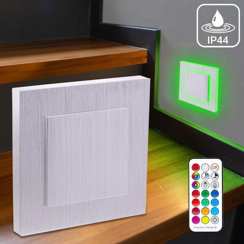 IP44 LED Treppenleuchte 230V Stufenlicht eckig Alu-gebürstet - Lichtfarbe: RGB Warmweiß 3W