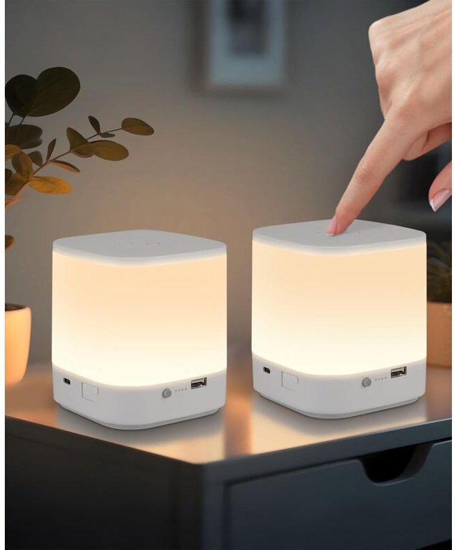 Led Nachttischlampe 2ER Touch Dimmbar: Gbly Tischlampe Akku 1800mAH usb Aufladbar Weiß Nachttischlampe Kabellos mit 3 Fa...