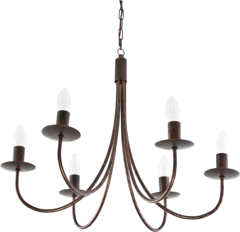 Traditionelle Decken-Hängelampe, Kerzenständer, schwarz, altgold, LUMEN OLD 710/6