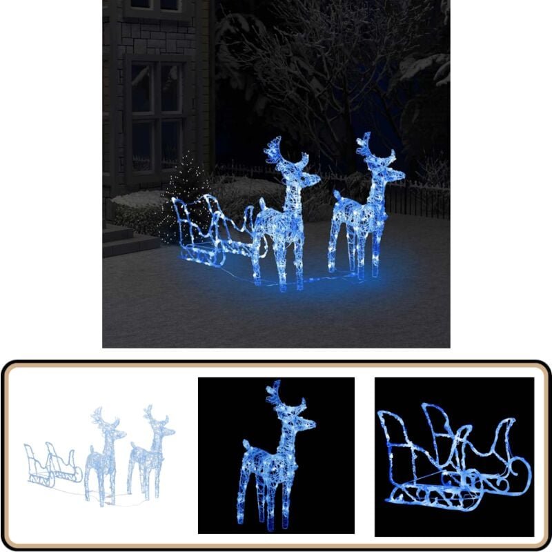 Rentiere & Schlitten Weihnachtsdekoration 160 LEDs 130 cm Acryl - Weihnachtsdeko - LED-Beleuchtung - Winterdekoration - ...