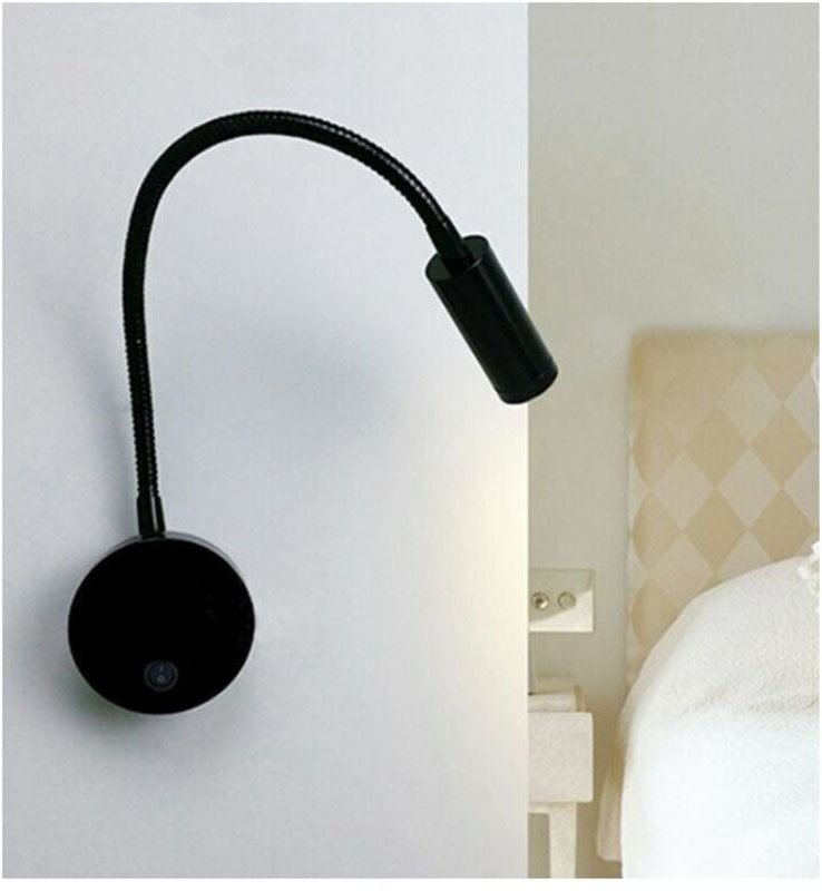 3 W LED-Nachttisch-Leseleuchte, flexible Schwanen-LED-Leseleuchte (schwarz), Wandleuchte, LED-Leseleuchte mit Schalter, ...