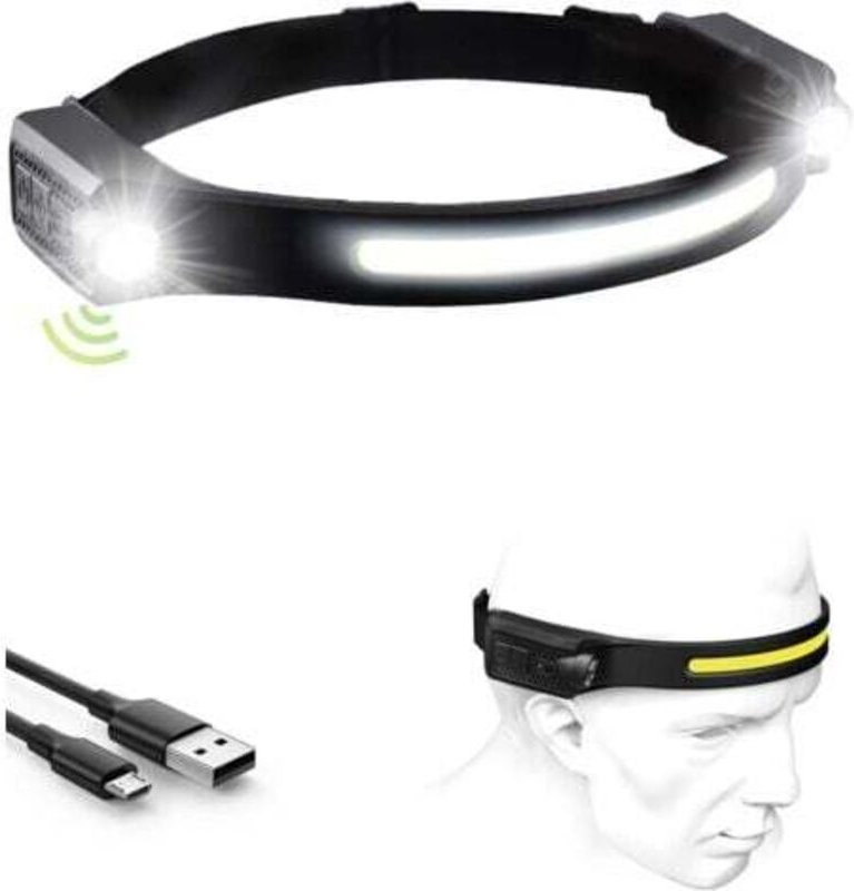 1 Packung (Schwarz) wiederaufladbare LED-Stirnlampe, 1200mA, Doppelstrahler, 12 Stunden Akkulaufzeit, 5 Beleuchtungsmodi...