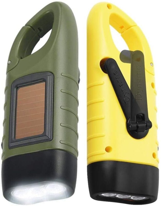 2er-Pack solarbetriebene LED-Taschenlampe und wiederaufladbare Taschenlampe für Outdoor-Aktivitäten, Grün und Gelb