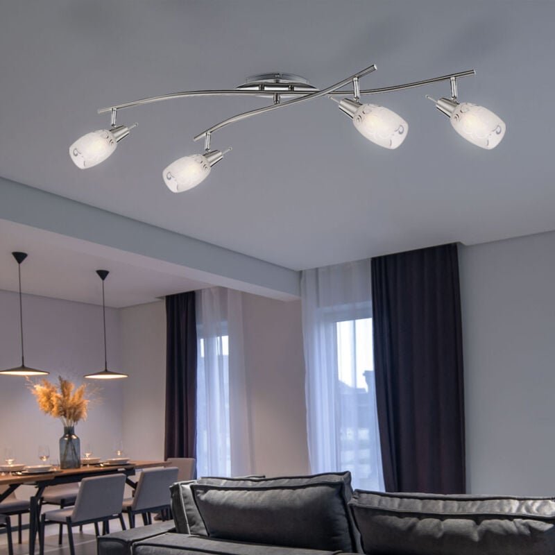 Deckenleuchte Spotstrahler Wohnzimmerlampe Esszimmerleuchte Flurlampe, Metall Glas nickel-matt Chrom, 4 Flammig E14 Spot...