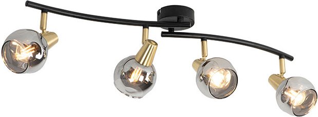 Art Deco Deckenleuchte Gold mit Rauchglas 4-Licht - Vidro