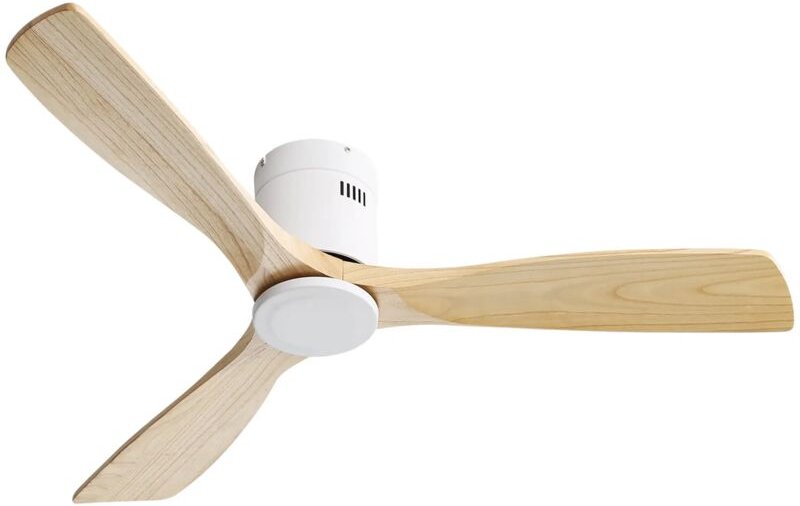 52-Zoll-Deckenventilator aus natürlichem Massivholz mit 3 Flügeln, leisem, umkehrbarem Gleichstrommotor, Fernbedienung f...
