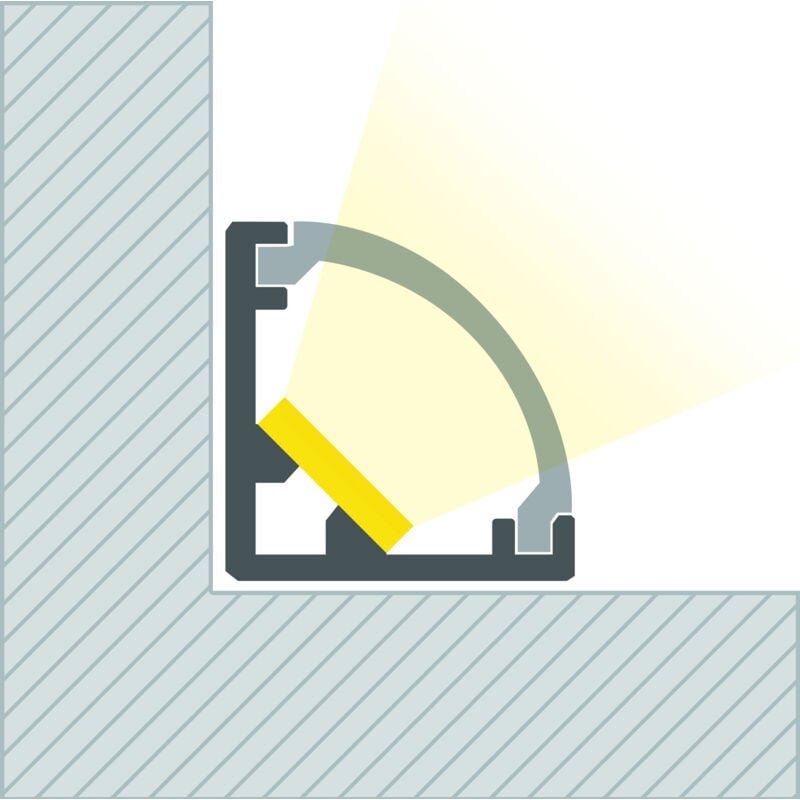 Ledkia - Aluminiumprofil Ecke Runde Abdeckung 2m für led Streifen bis 5 mm Schwarz 2 m Transparente