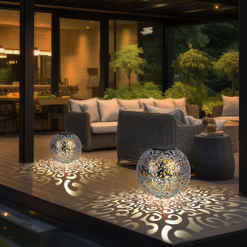 Solarleuchte Solarkugel für Außen silberfarben Stecklampe orientalische Lichteffekt und Erdspieß, 1x LED 3000 Kelvin, Dx...