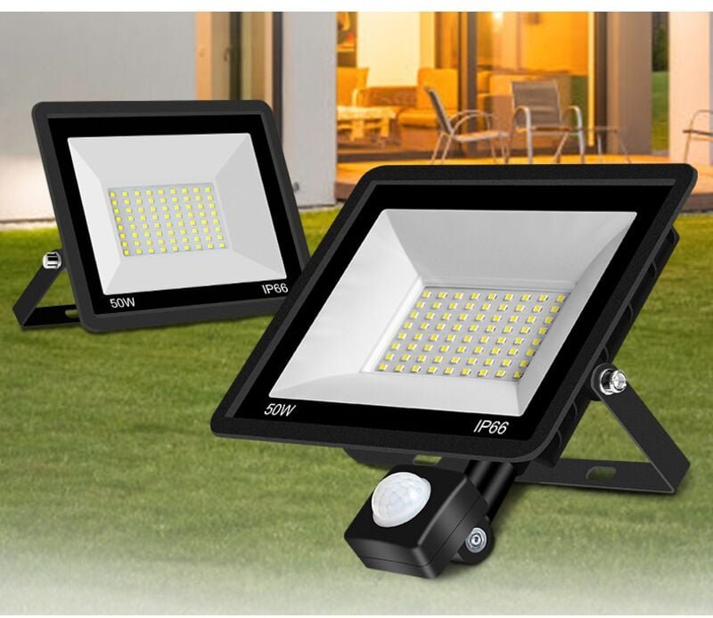 50 w LED-Flutlicht für den Außenbereich mit Bewegungssensor, 2 Stück LED-Flutlicht mit wasserdichtem IP66-Sensor, 5000 l...