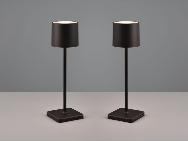 Meinewunschleuchte - 2er set Akku led Tischlampen kabellos für Innen & Außen, Schwarz - h: 38cm