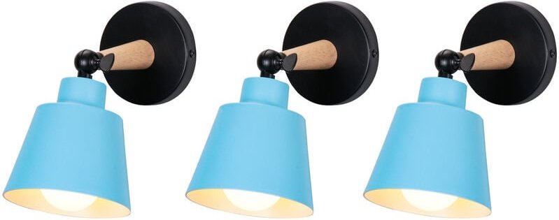 3x Wandleuchte Holz, Moderne Wandlampe Innen mit Metall Lampenschirm, Wandstrahler Art Licht Decor für Wohnzimmer Schlaf...