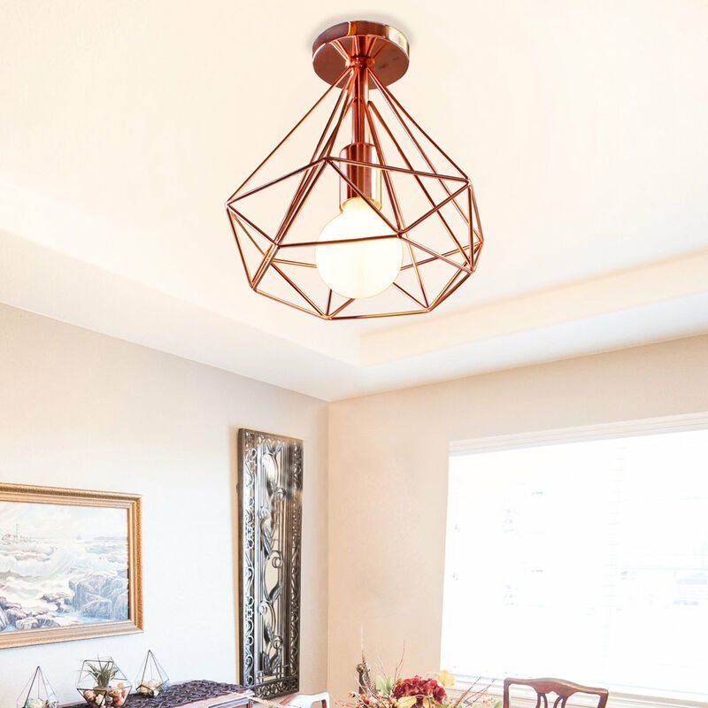 Deckenleuchte Vintage Semi-Flush Mount Deckenlampe mit Diamant Form Käfig Antik Licht E27 Lampenfassung für Loft Esszimm...