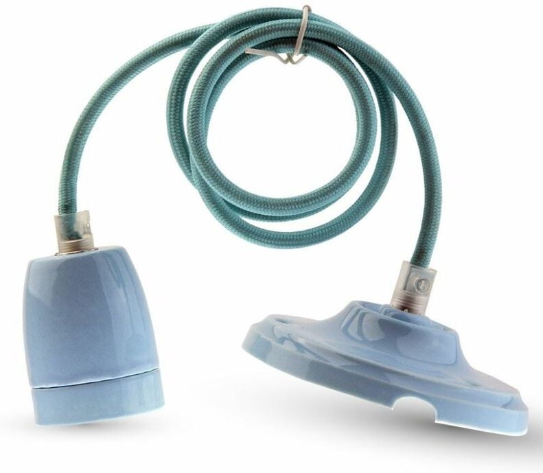 V-TAC E27 Porzellan-Lampenfassung (max. 60 W), Farbe Blau und Seilkabel