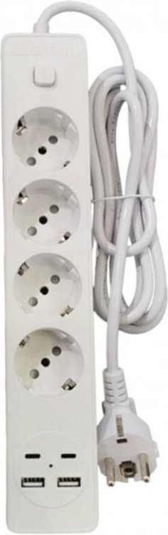 Trade Shop Traesio - Trade Shop - multipresa 4 posten mit 2 usb-a ausforderungen + 2 usb-c usb-c interruttor -