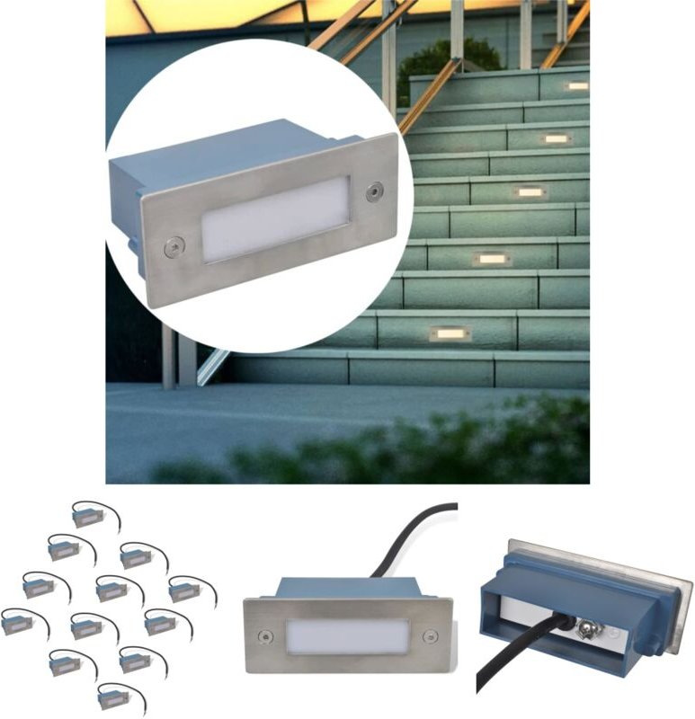 The Living Store LED-Wandeinbauleuchten für Treppen 12 Stk. 44x111x56 mm - Außenbeleuchtung