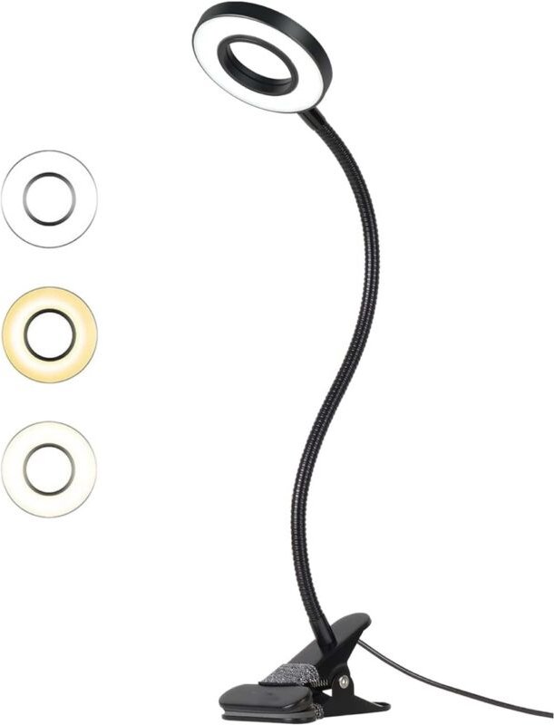 48 LED-Schreibtischlampe mit Clip, 360° flexibles Schwanenhals-Leselicht, 3 Beleuchtungsmodi & 10 Helligkeitsstufen, USB...