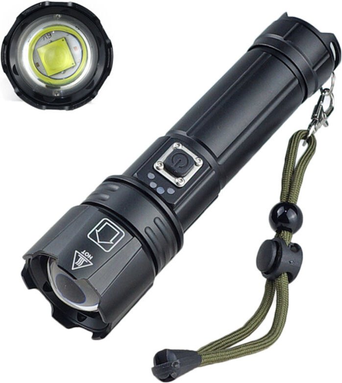 H38 Taktische LED-Taschenlampe, ultrastark, hohe Leistung, superhell, zoombar, wiederaufladbar, wasserdicht, 5 Modi mit ...