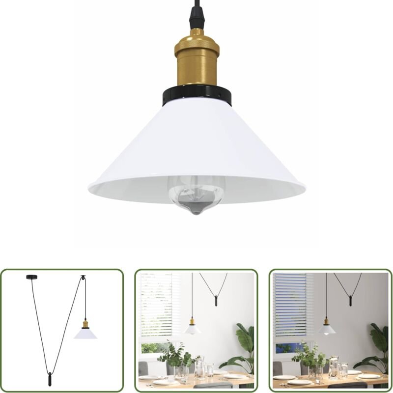 vidaXL Metallleuchte - Pendelleuchte Höhenverstellbar E27 Weiß Glänzend Ø 22 cm Metall