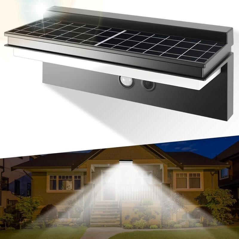 Solar-Außenleuchte mit Bewegungsmelder, IP65 wasserdicht, kabellos, mit 4 Leuchtmodi, LED-Wandleuchte für Hof, Garten, T...