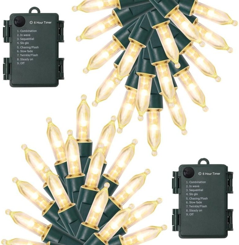 Thumbnail - 2er-Pack 50 LED-Lichterketten für den Außenbereich, 5 m, batteriebetrieben, mit 8 Modi und Timer, wasserdicht, für Garte...