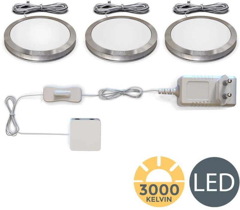 B.k.licht - Unterbauleuchte - 1,8W, 170lm, 3er Set, led, Schalter, Stecker, warmweiß, silber