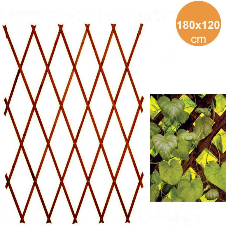 Trade Shop Traesio - Trade Shop - Ausziehbares Netzgitter aus dunklem Holz für Gartenmauerpflanzen, 180 x 120 cm -