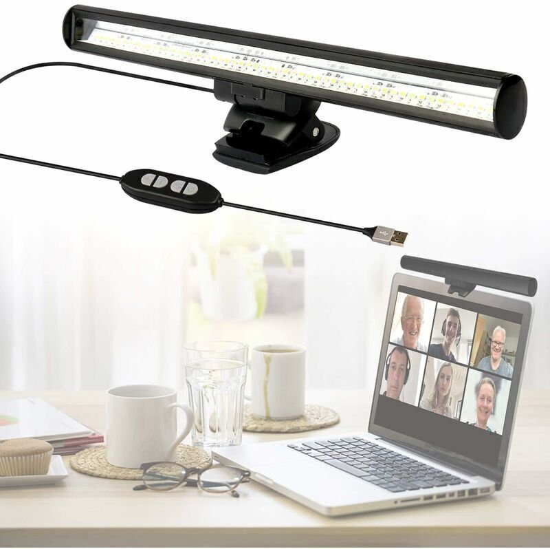 LED-Laptoplampe, Laptoplampe für Videokonferenzen, Schreibtischlampe, USB-Bildschirmleuchte mit 10 Helligkeitsstufen / 3...