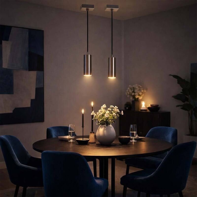 Hängeleuchte silber Esszimmerleuchte Pendel Wohnzimmerlampe hängend, Metall nickel, GU10 Fassung, LxBxH 18x18x150 cm, 2e...