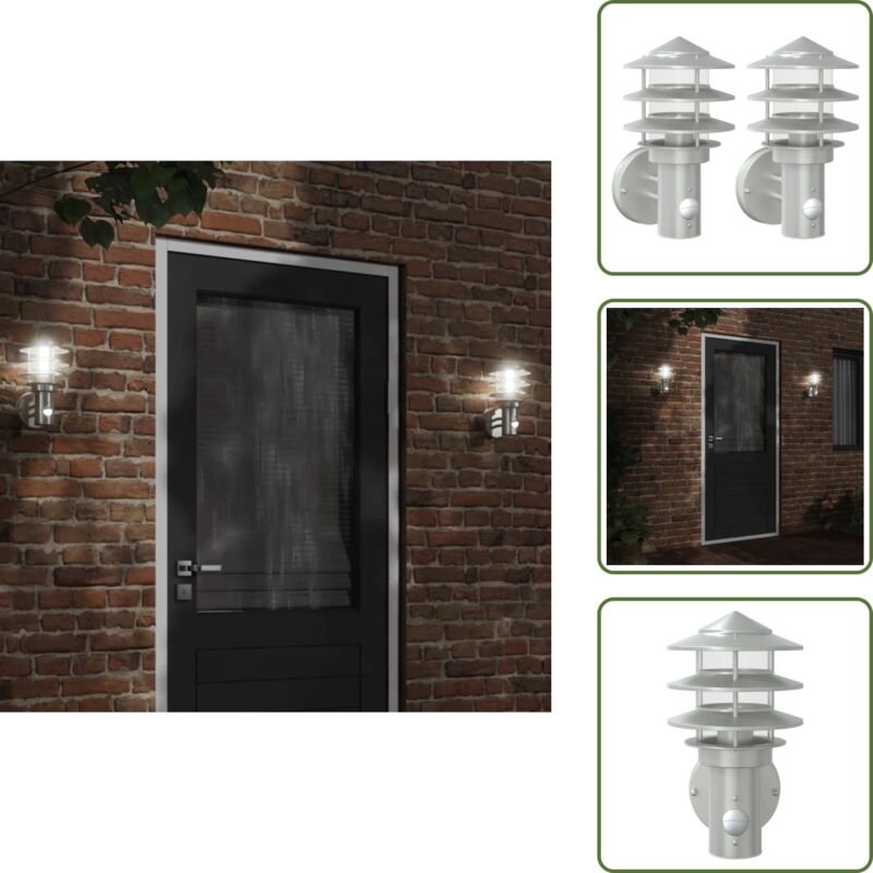 Außenwandleuchten mit Bewegungsmelder 2 Stk. Silbern Edelstahl - Outdoor-Beleuchtung - Wandleuchte - Bewegungsmelder - E...