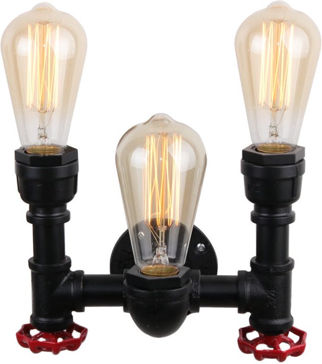 Wandleuchte Wasserrohr Doppelkopf Retro Schmiedeeisen Industrielle E27 Steampunk Retro Metall Wandlampe Schwarz