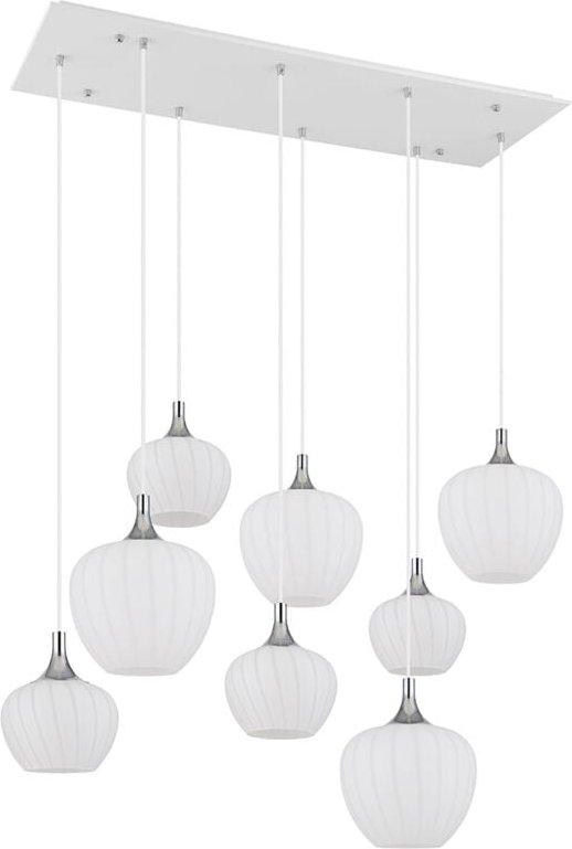 Hängeleuchte Pendelleuchte Esszimmerlampe 8-Flammig Glas weiß opal gemustert E27