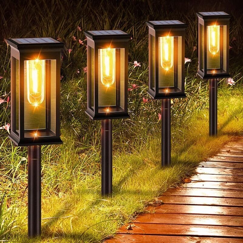 4-teiliges Solar-Gartenleuchten-Set mit warmweißem Wolframlicht, Solarlampe für Garten, Rasen, Terrasse, Hof