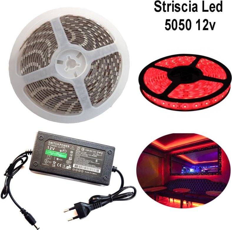 5050led-Streifen,5m,selbstklebend,ip65,stromversorgung12v,5a,rot,12w/m