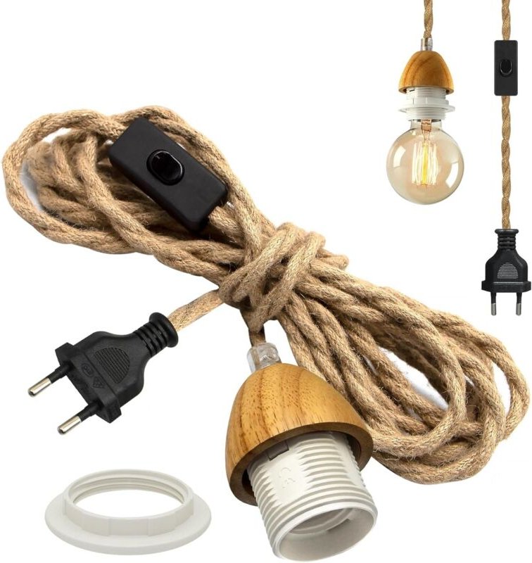 Vintage-Pendelleuchte, 4,5 m lange industrielle Pendelleuchten-Garnitur mit Schalter, E27-Holzfassung mit Kabel, Lampens...
